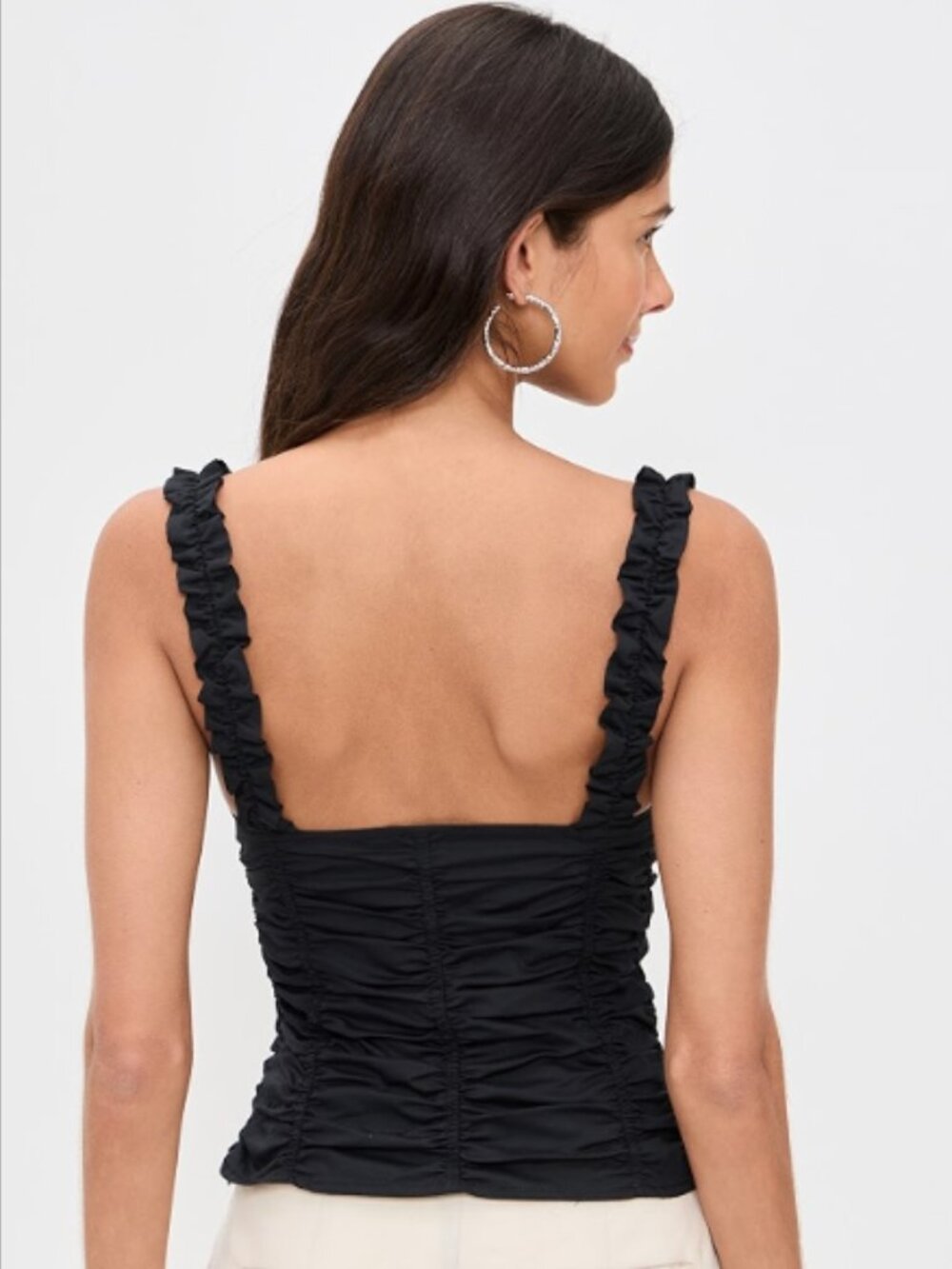 STAUD Nic Ruched Sleeveless Top In Black - Picture 3 of 7